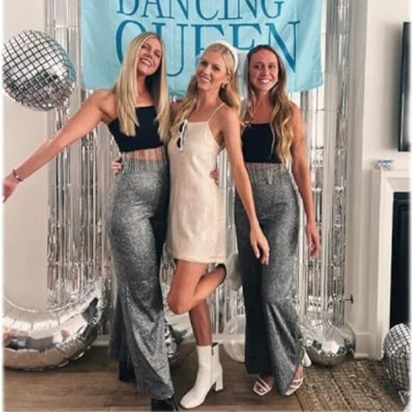 Velius | NWOT Wide Leg Metallic Sparkly Pants Trousers‎ - Picture 4 of 8